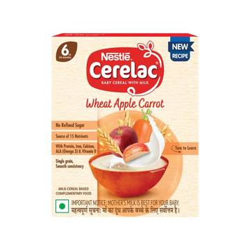 Nestle Cerelac Wheat Apple Carrot Baby Cereal (With No Refined Sugar, 6-24 Months)